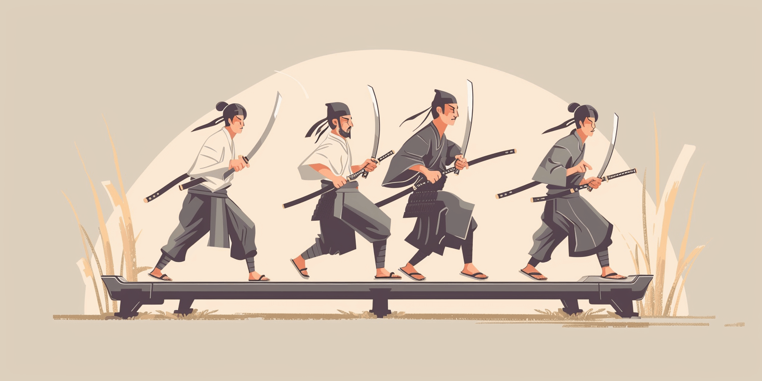 Semuraier joggar på ett löpband